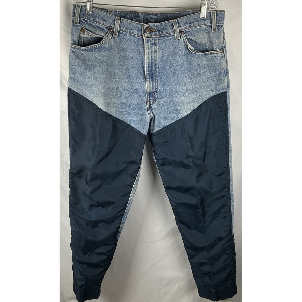 Levi's 550 Jeans Mens Blue 38x32 USA Made Vintage Denim Custom Nylon Panel Pants